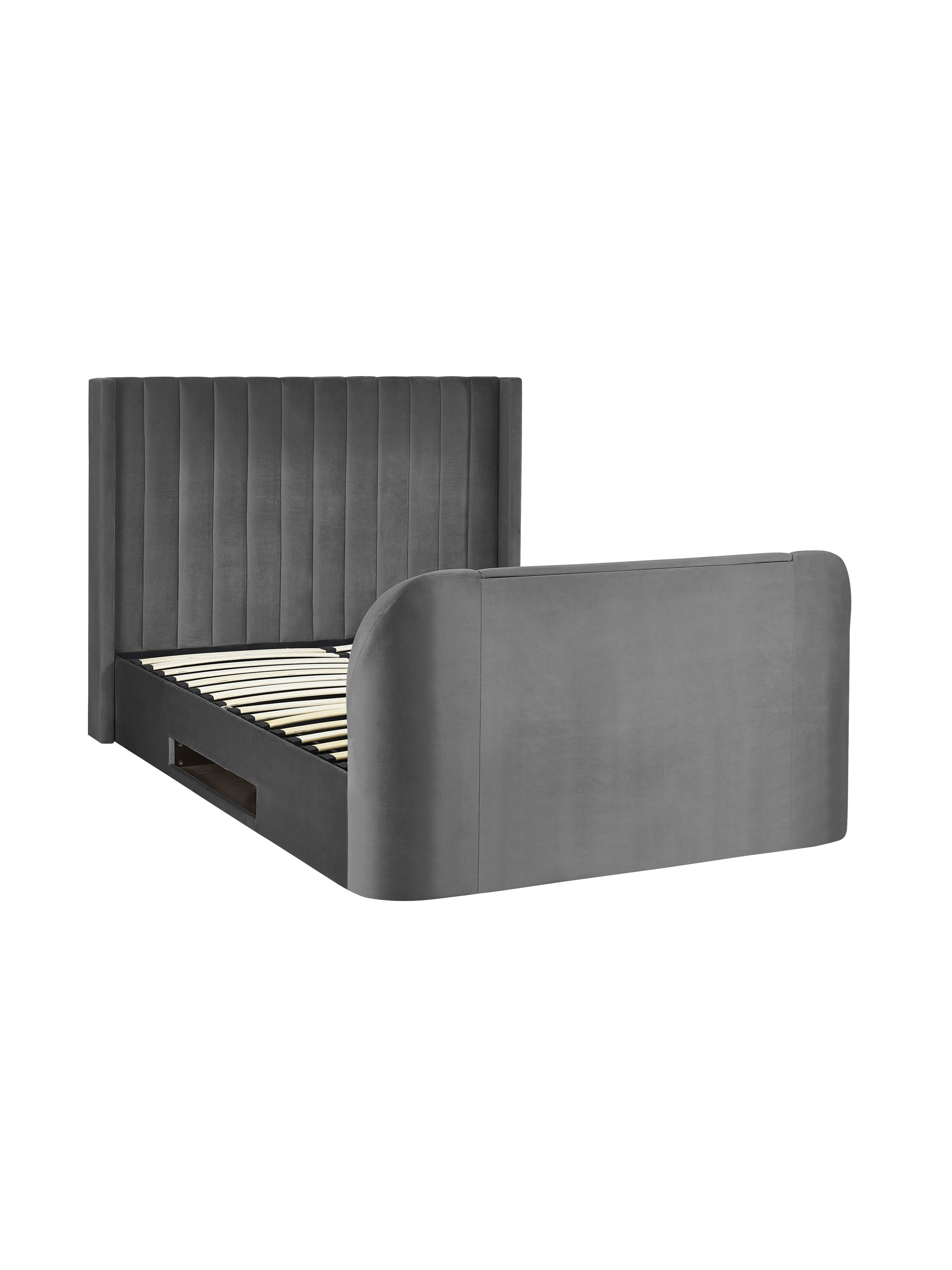 Alston Dark Grey Velvet Ottoman TV Bed King